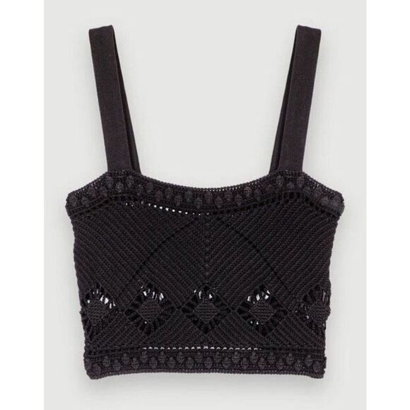 New Maje Mayon Cropped Crocket-knit Tank Top Size T1 - Picture 3 of 8